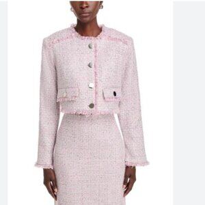 NWT Elie Tahari Toccin Lainey Tweed Jacket buttons Small pink cropped fringe